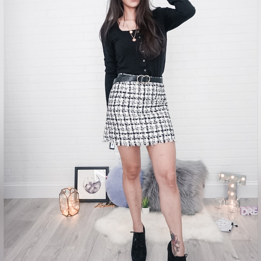 H&M Black and White Tweed Mini Skirt